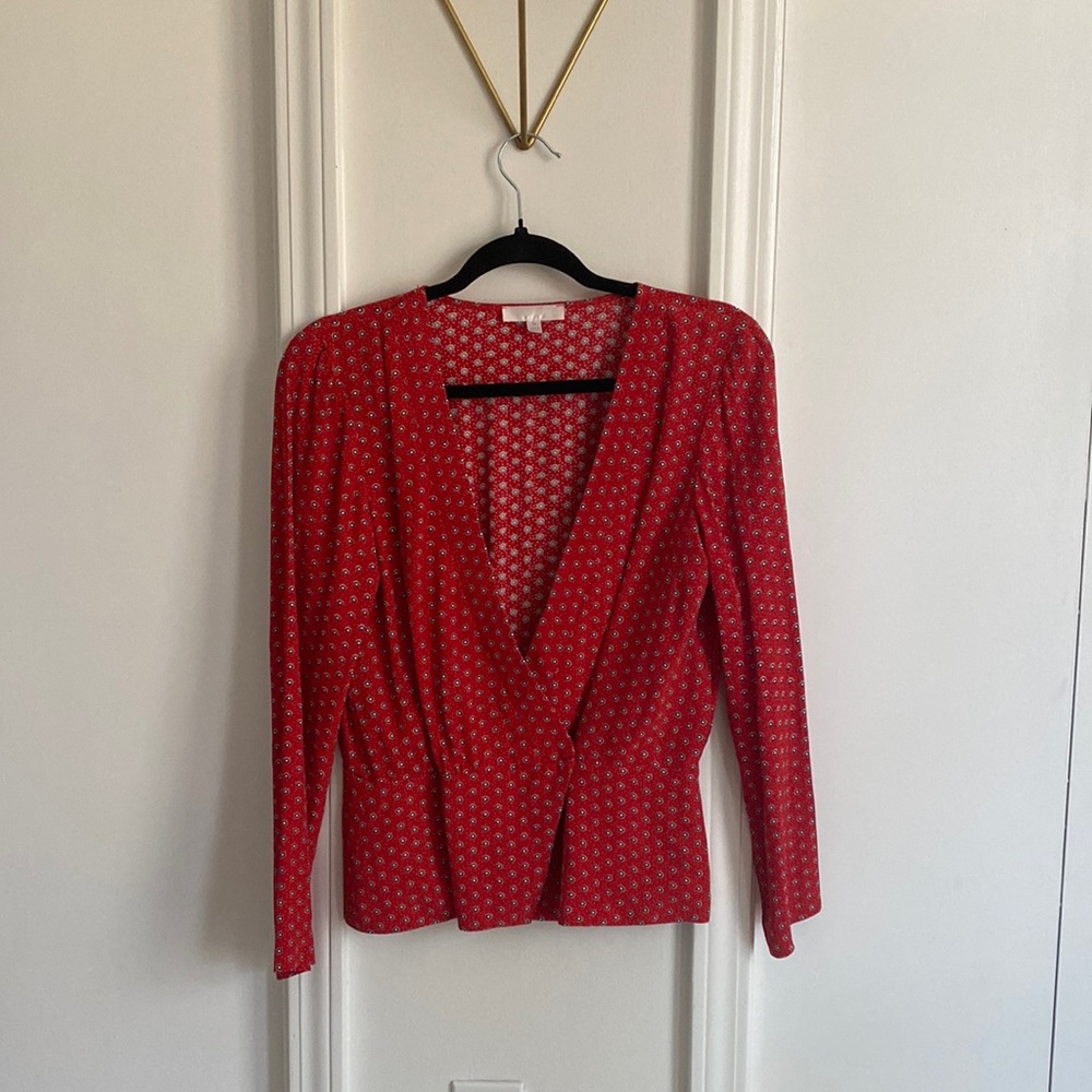 Urban Outfitters red printed surplice top size M